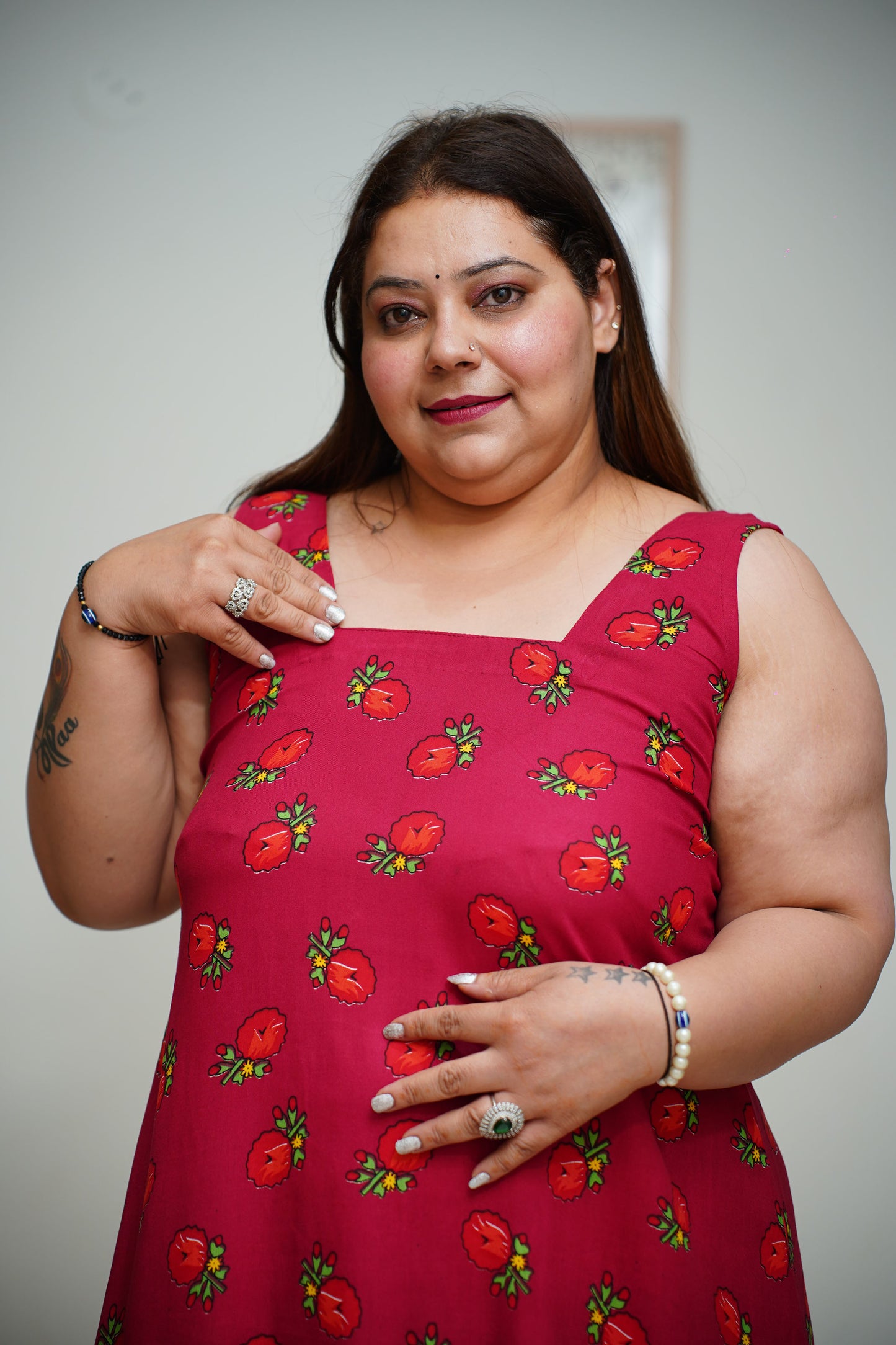 Women Plus Size Cherry Red Rayon Night Gown