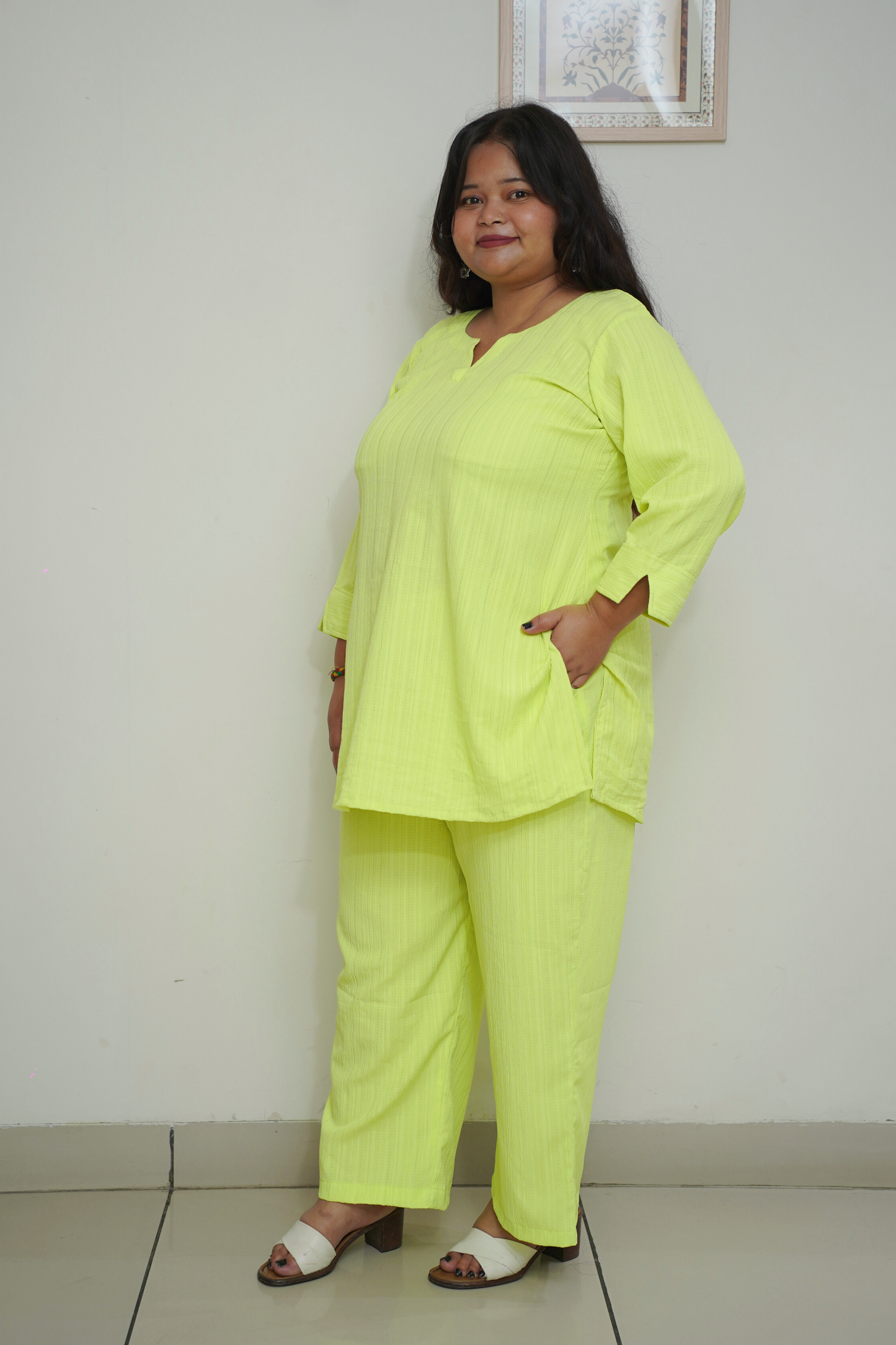 Women Plus Size Neon Anti Wrinkle Co-ord Set with Pockets