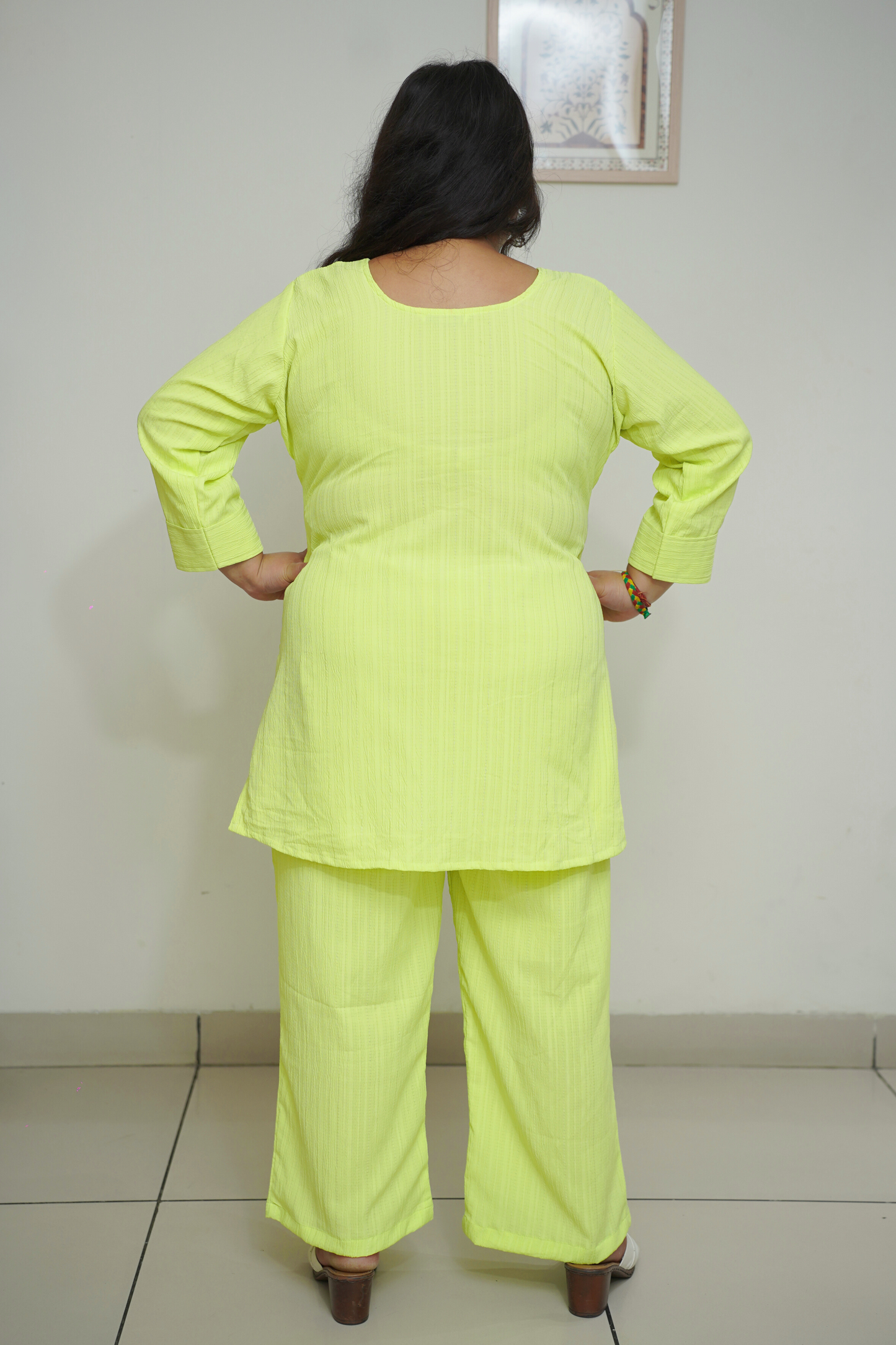 Women Plus Size Neon Anti Wrinkle Co-ord Set with Pockets