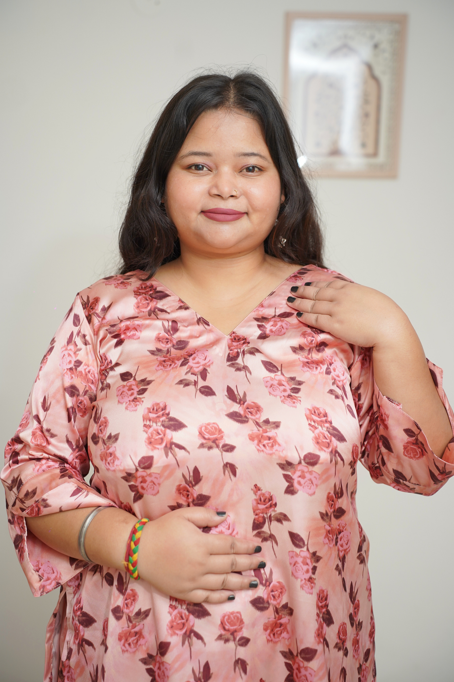 Women Plus Size Peach Digital Printed Co-ord Set with Pockets