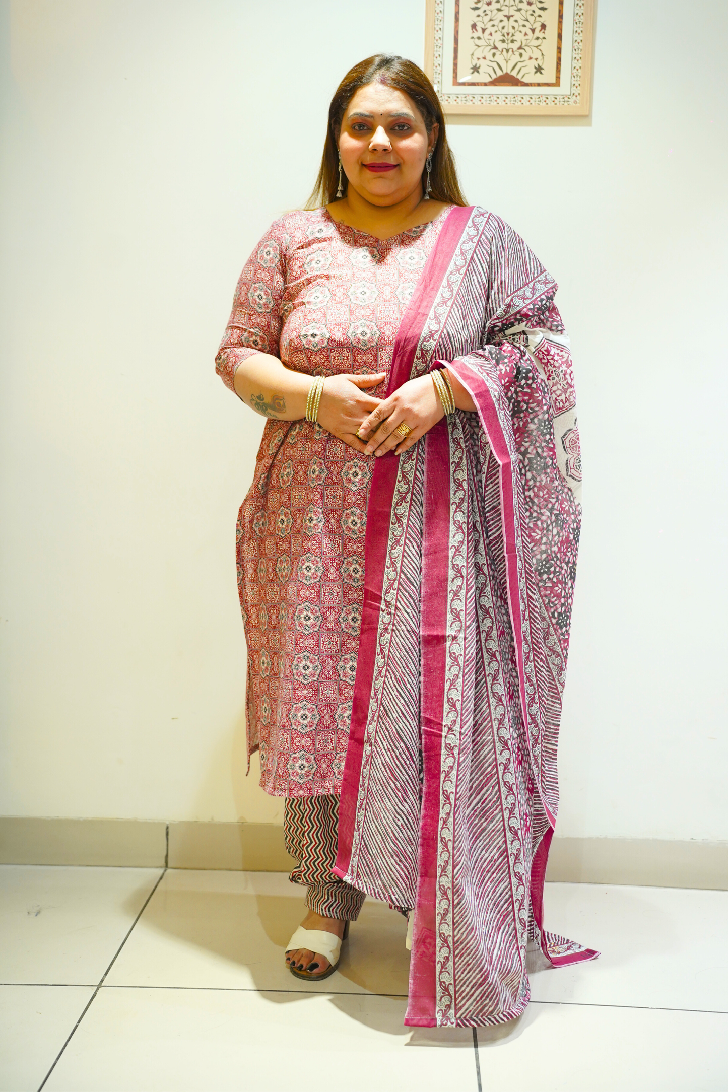 Pink Cotton Block Print Suit Set