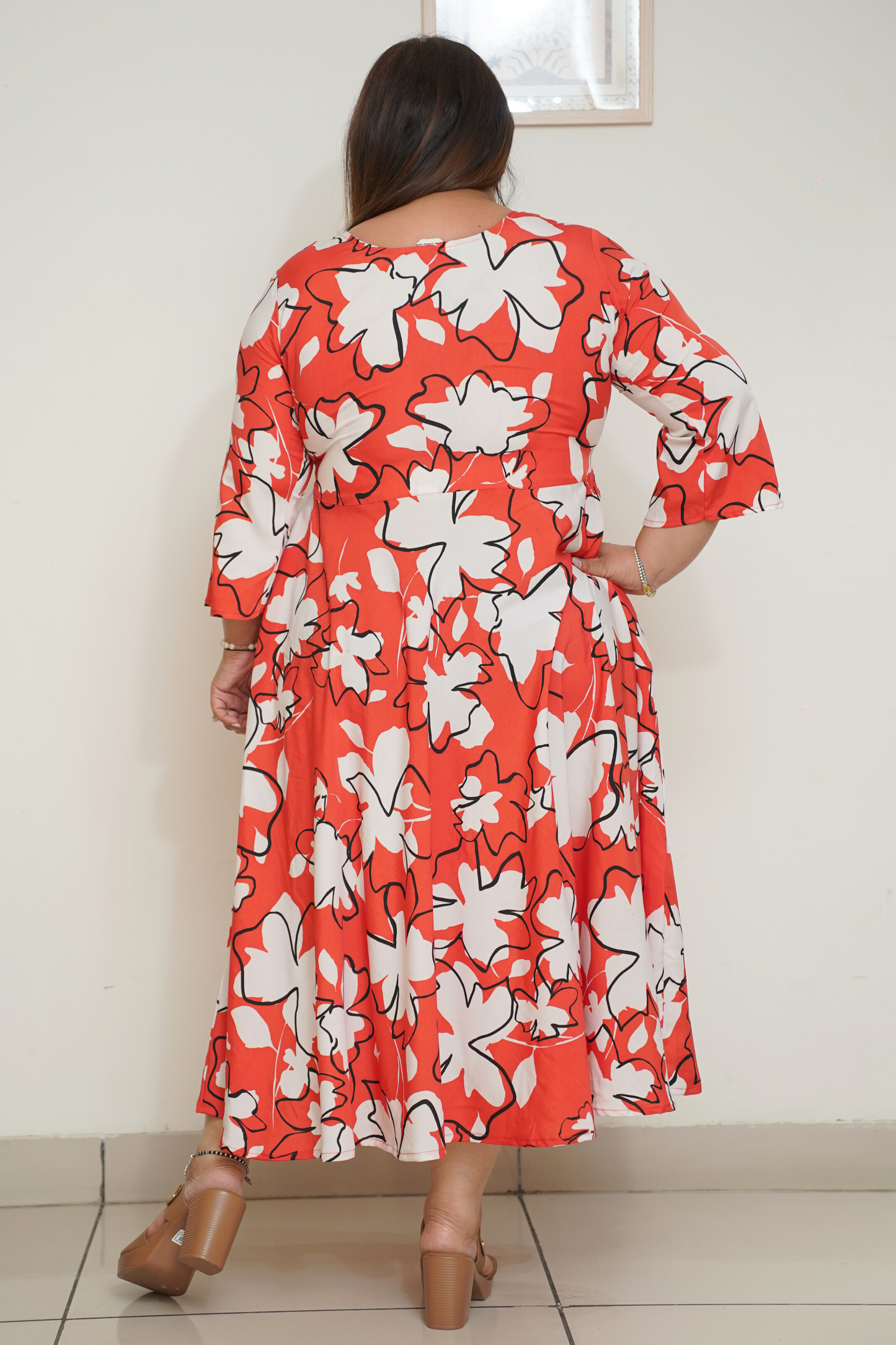 Women Plus Size Vibrant Red Flared Dress with Pockets