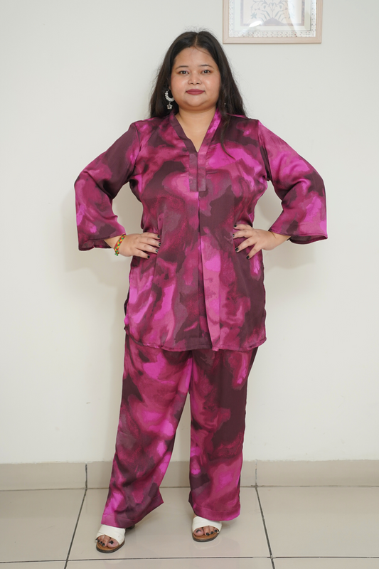 Deep Wine Abstract Printed Co-ord Set