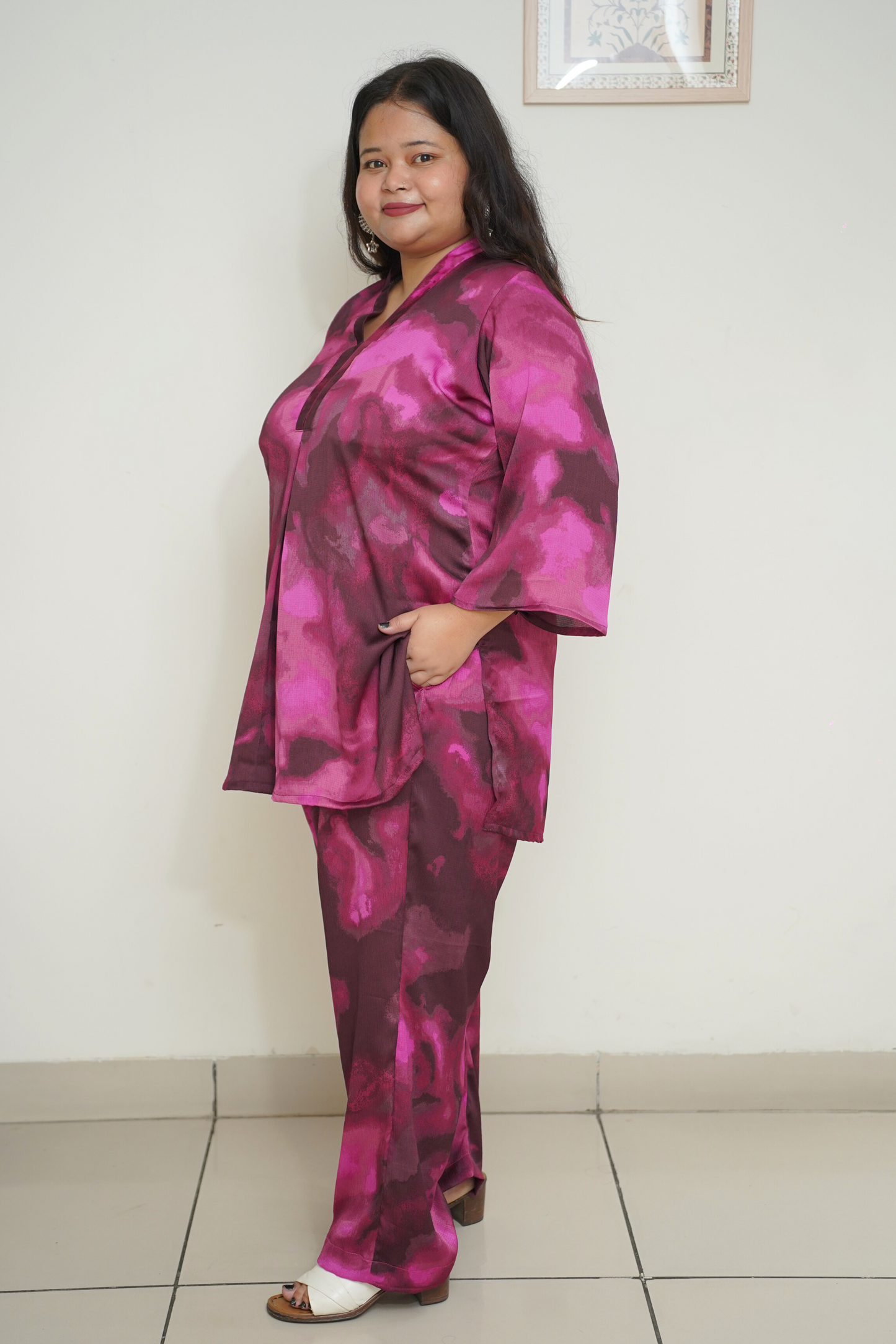 Deep Wine Abstract Printed Co-ord Set