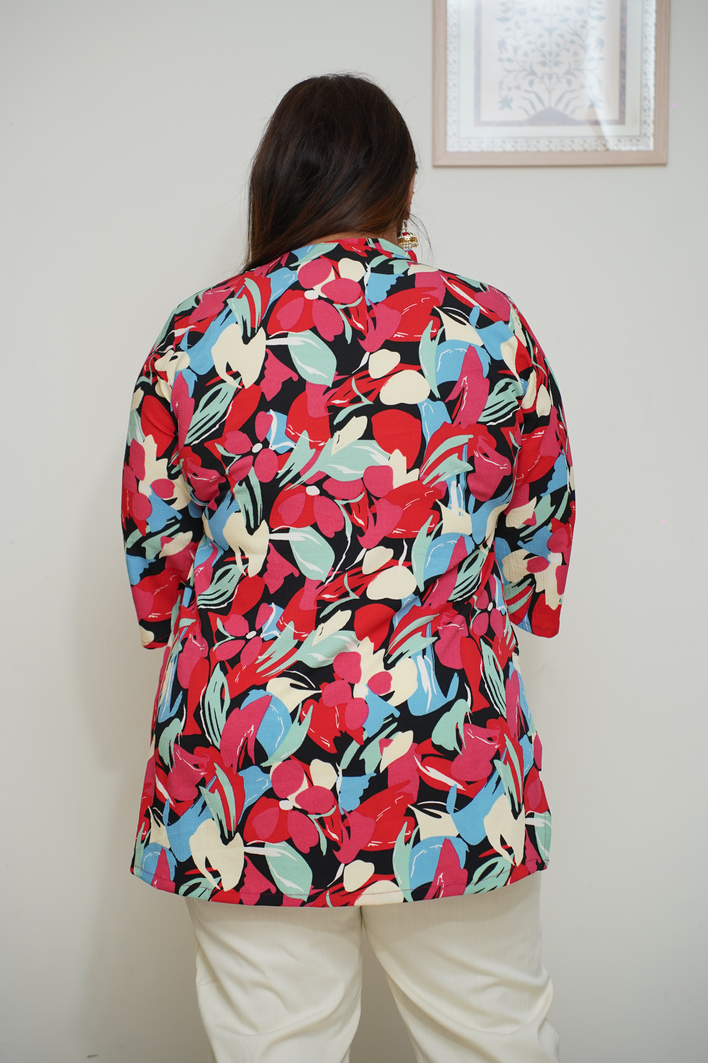 Red Floral Mandarin Everyday Top