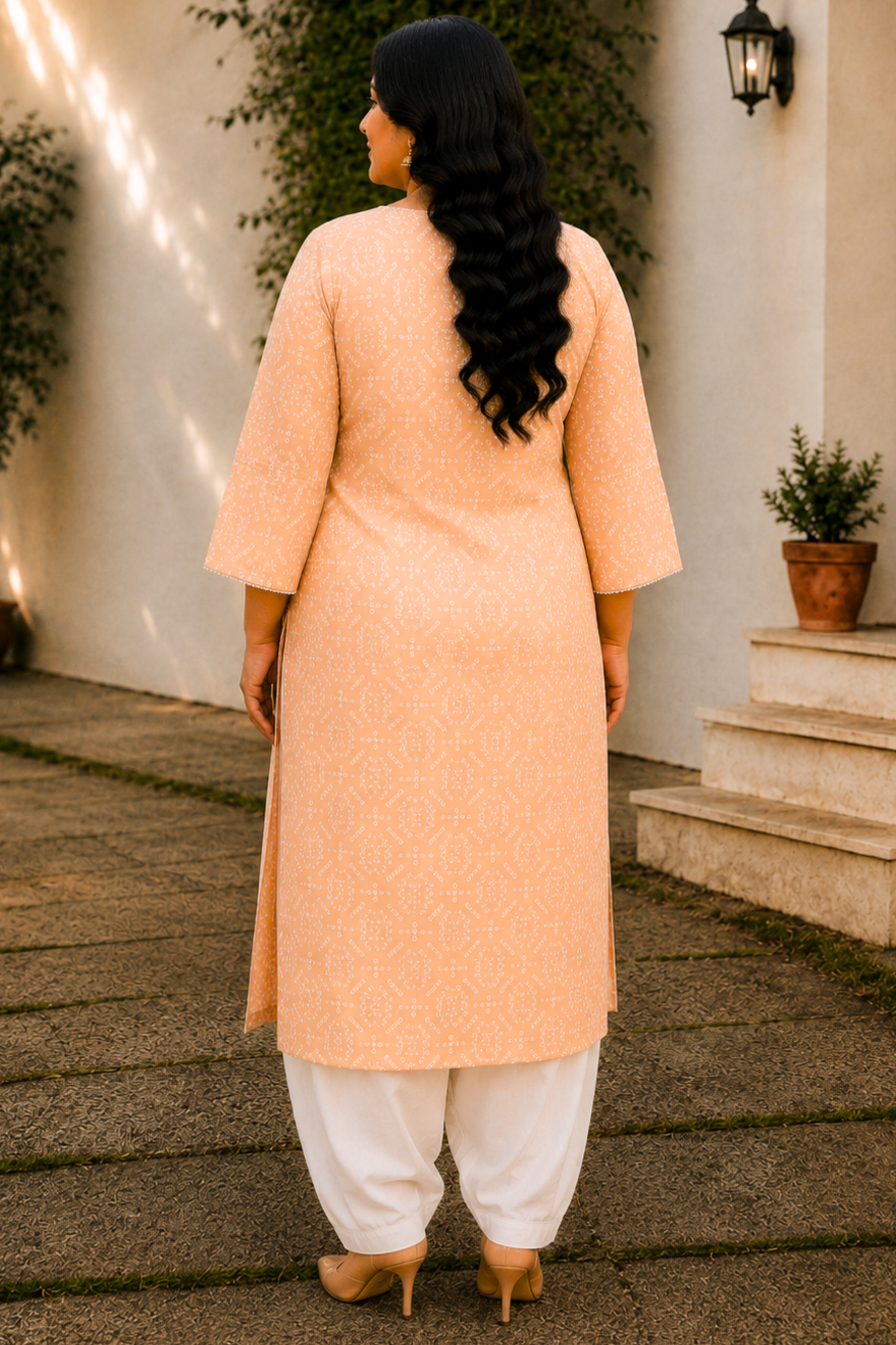 Apricot Cotton Jaipuri Print Kurta