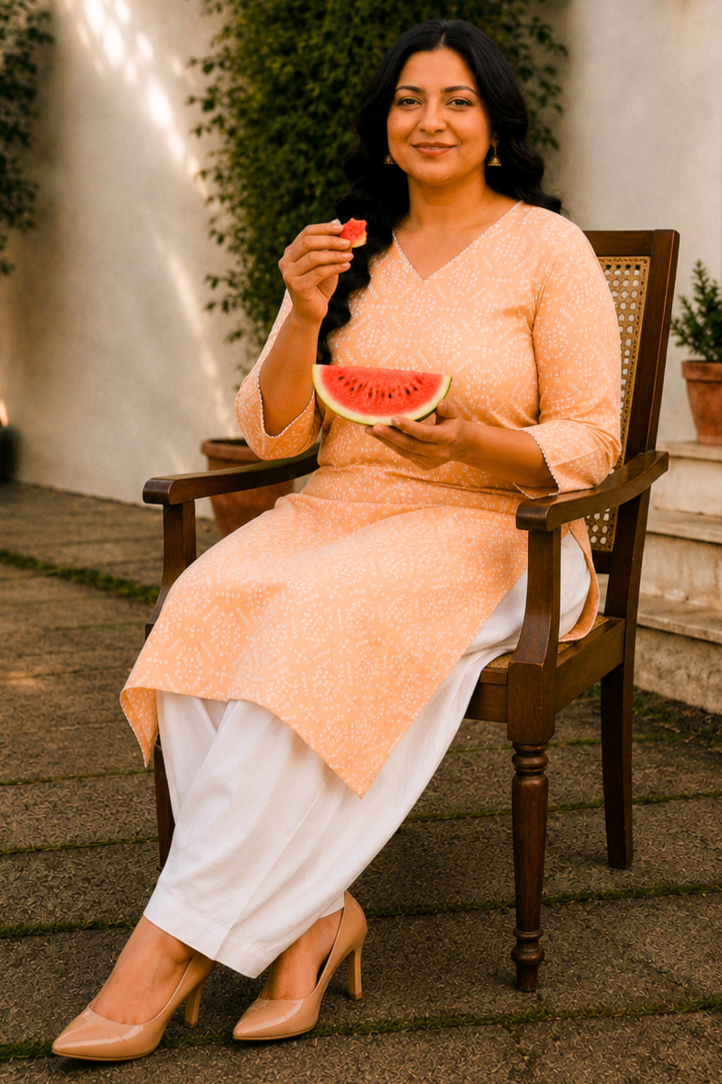 Apricot Cotton Jaipuri Print Kurta