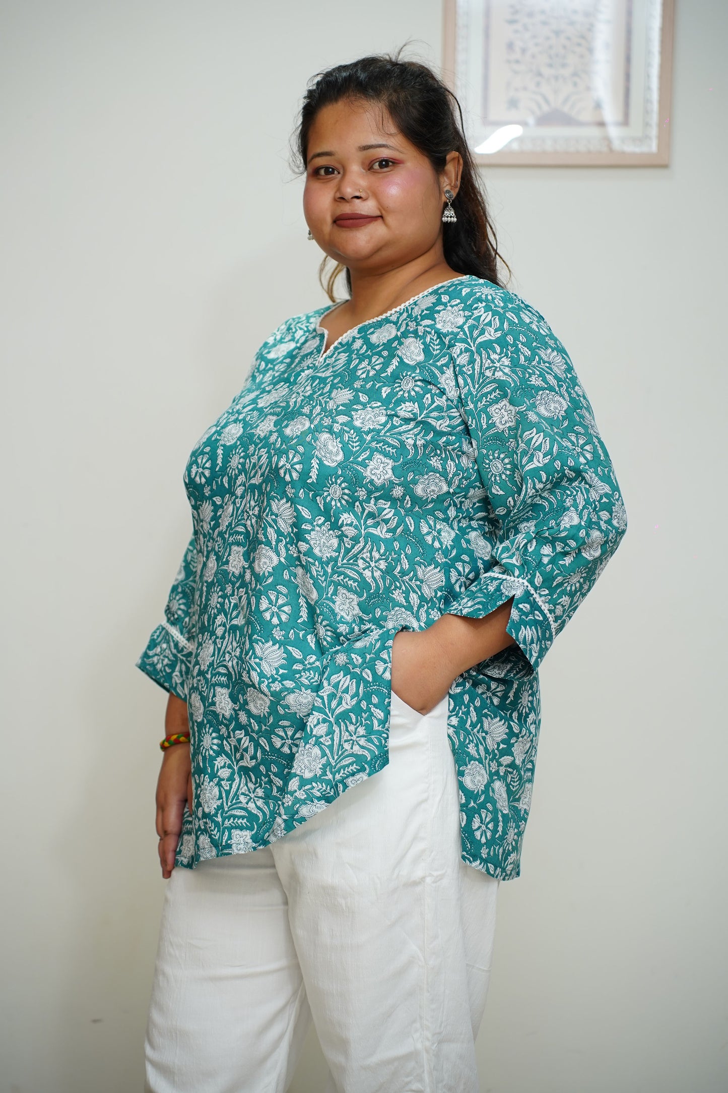Aqua Floral Everyday Rayon Kurta