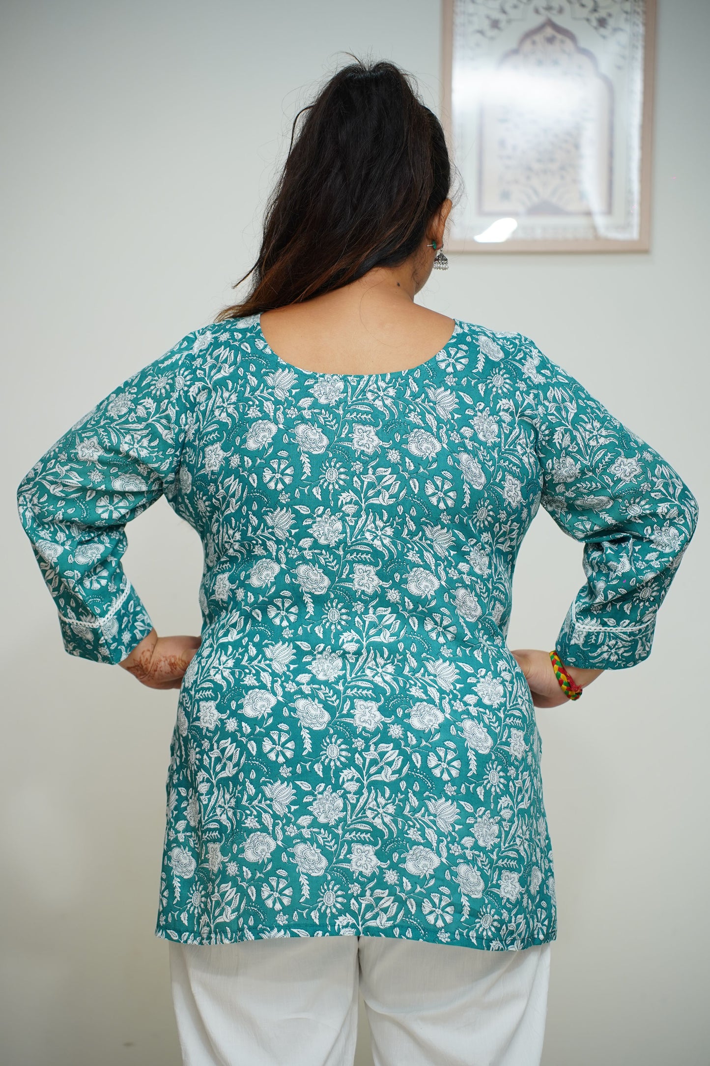 Aqua Floral Everyday Rayon Kurta