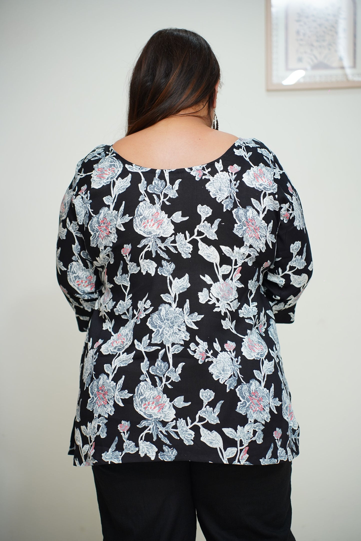 Women Plus Size Black Printed Everyday Rayon Kurta