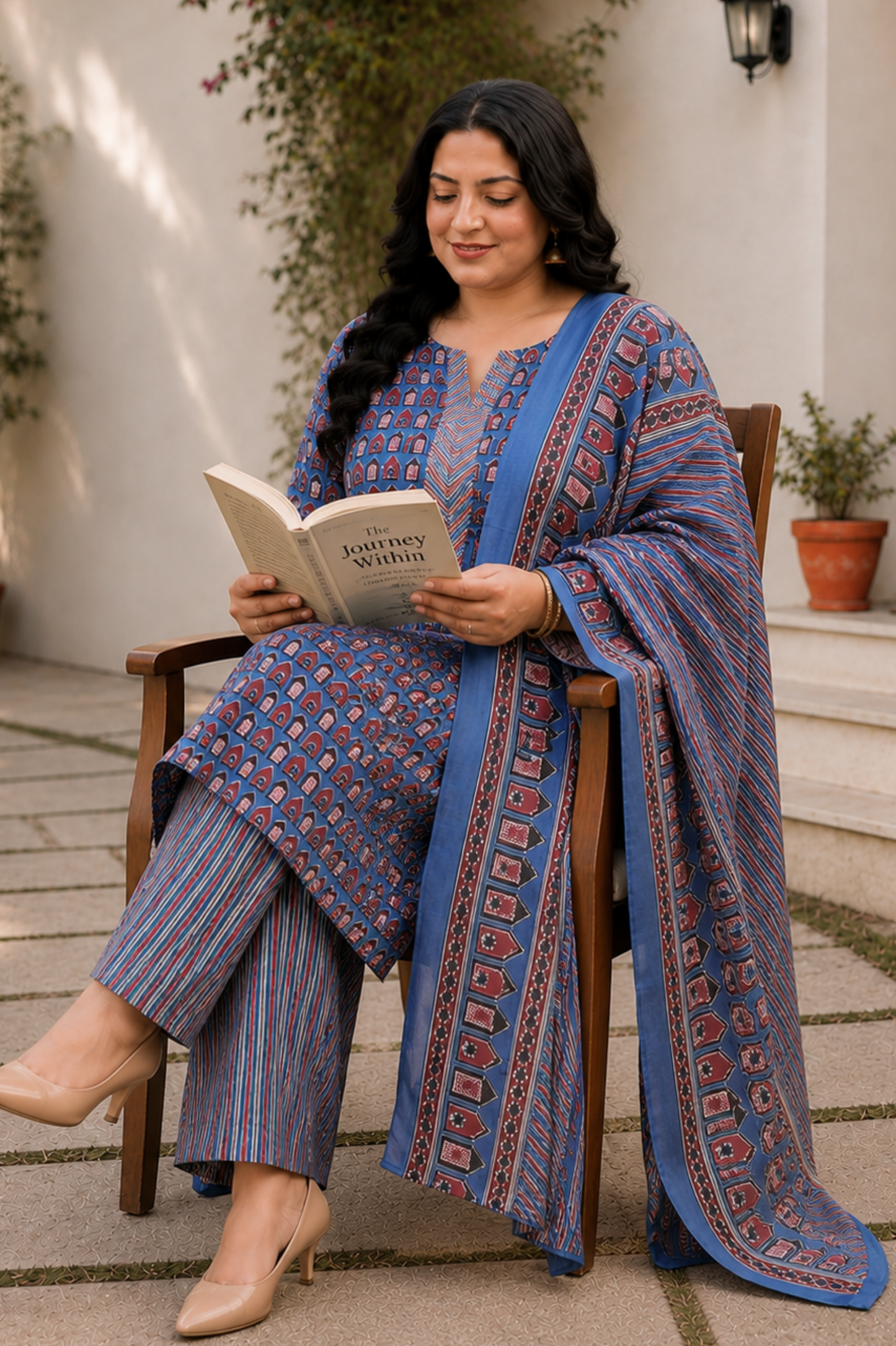 Blue Block Print Suit Set