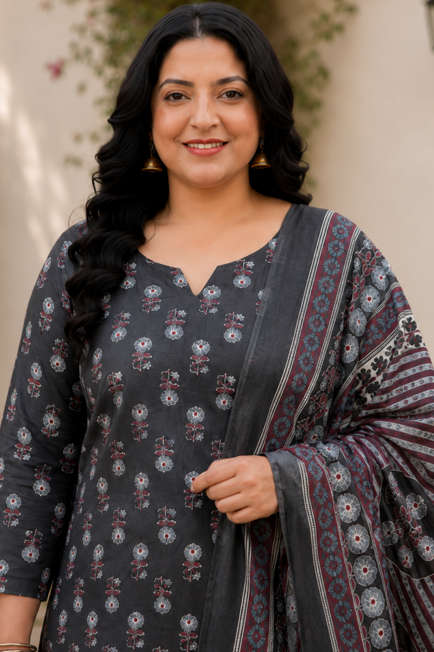 Charcoal Printed Cotton Suit Set
