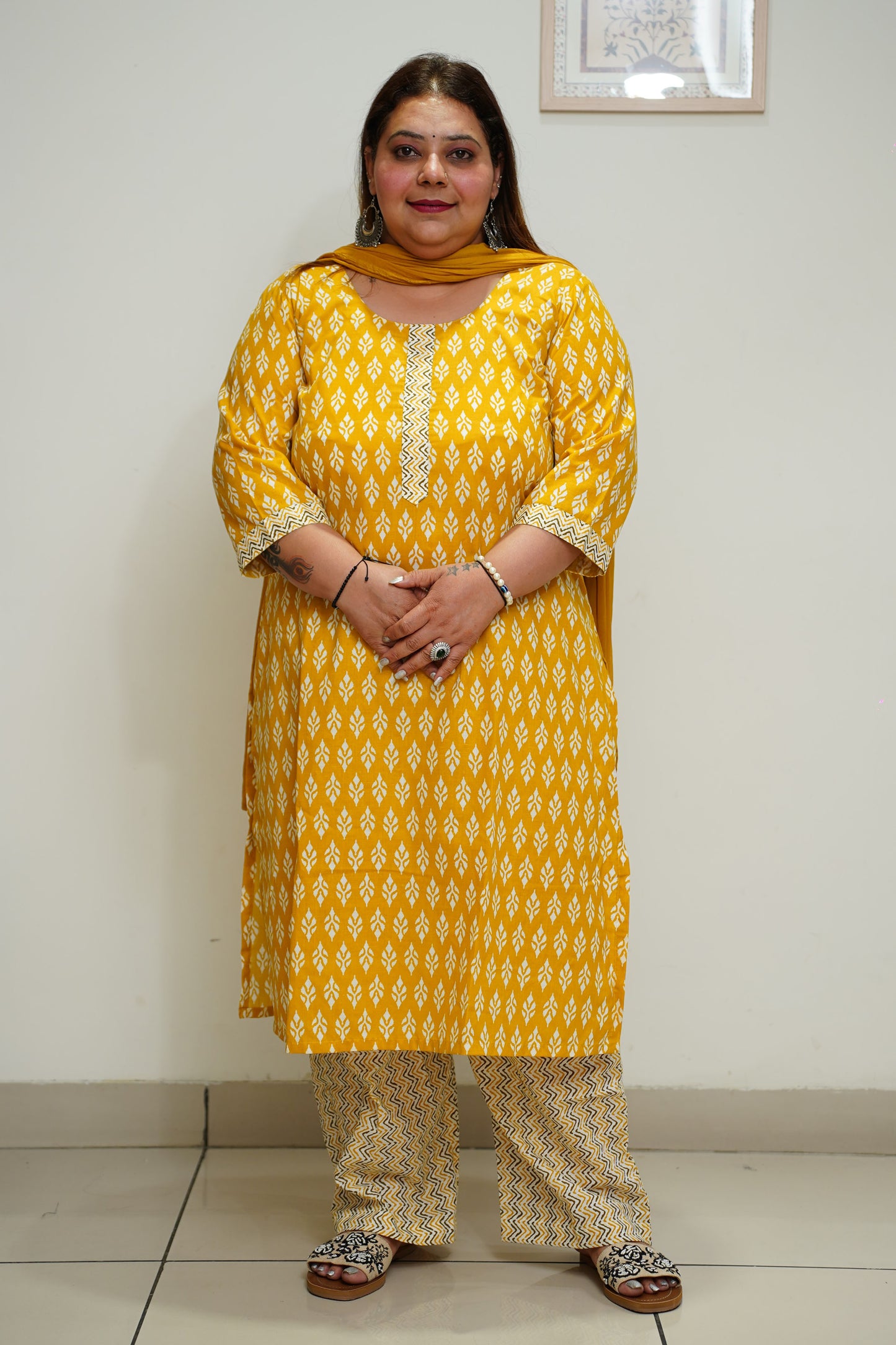 Yellow Cotton Straight Cut Kurta Set