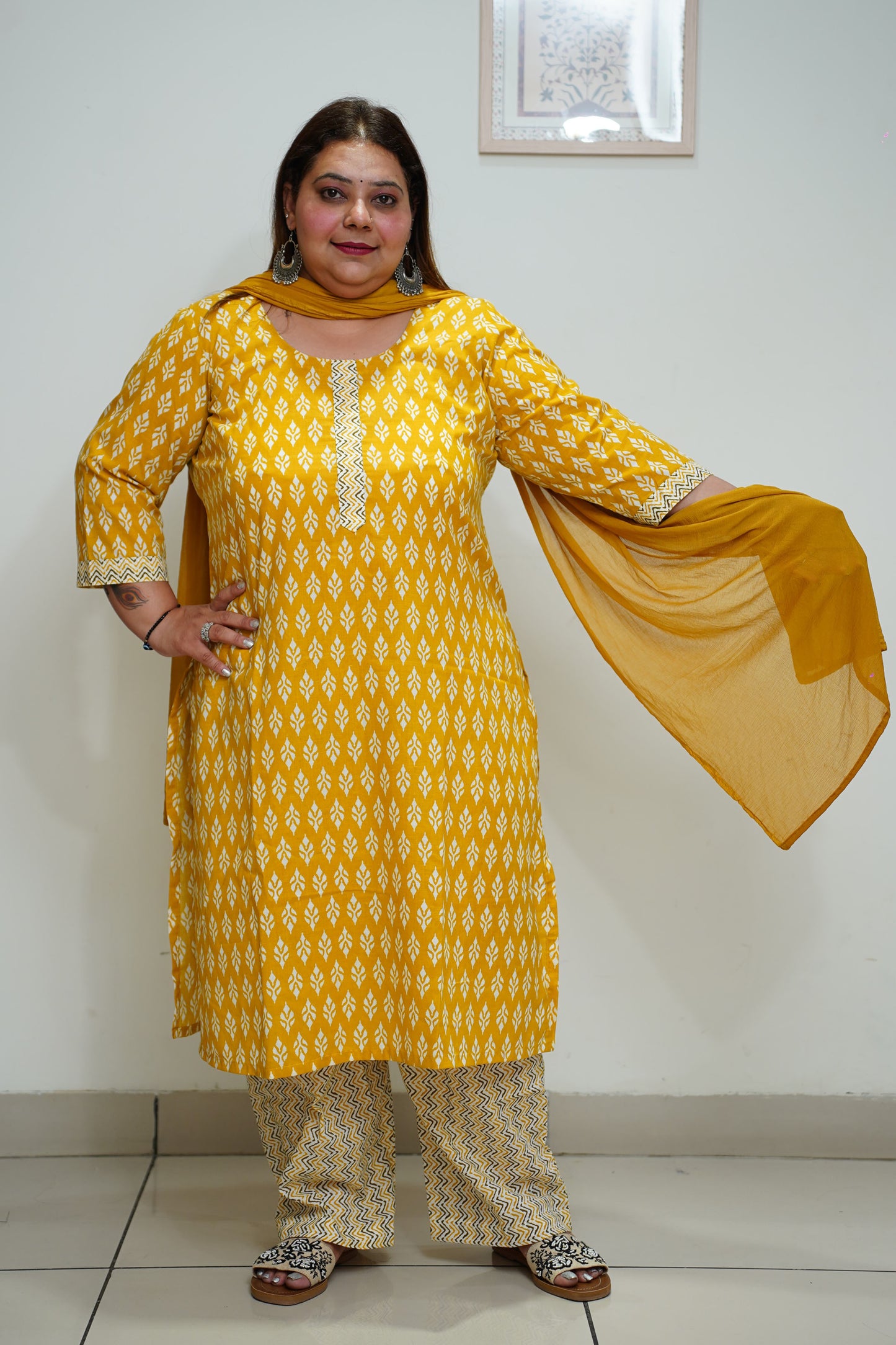 Yellow Cotton Straight Cut Kurta Set
