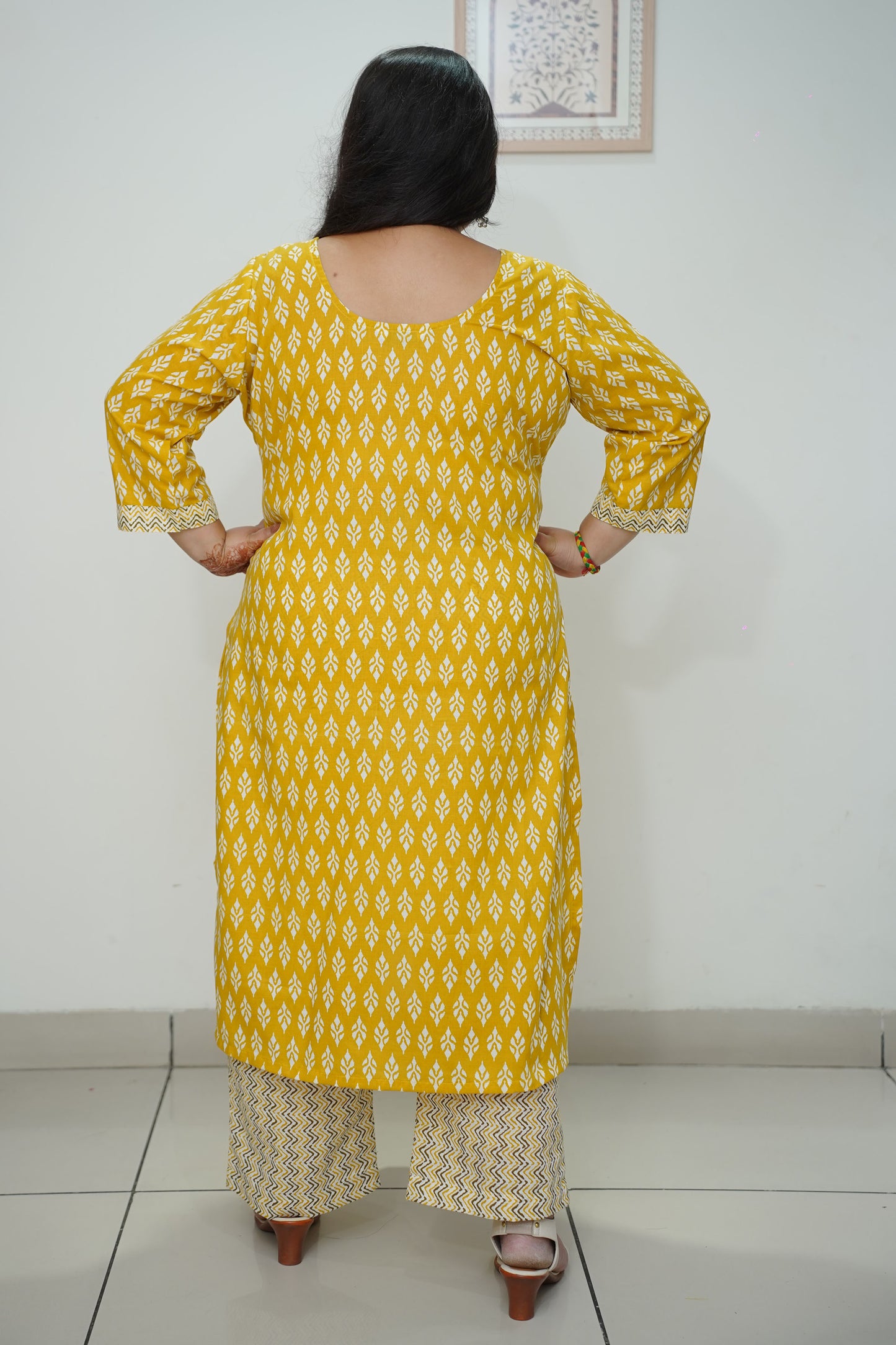 Women Plus Size Deep Yellow Cotton Straight Cut Kurta Set