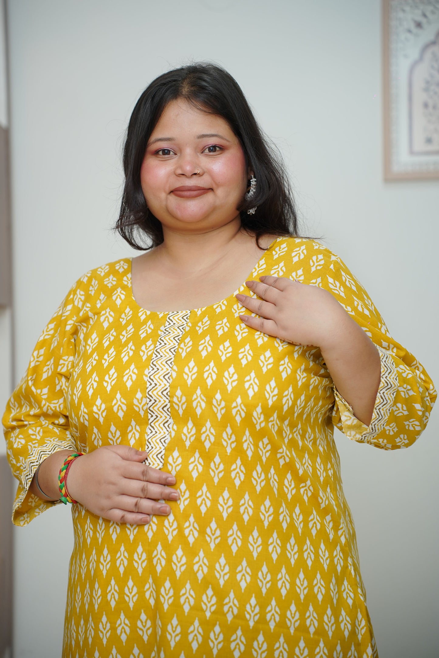Women Plus Size Deep Yellow Cotton Straight Cut Kurta Set