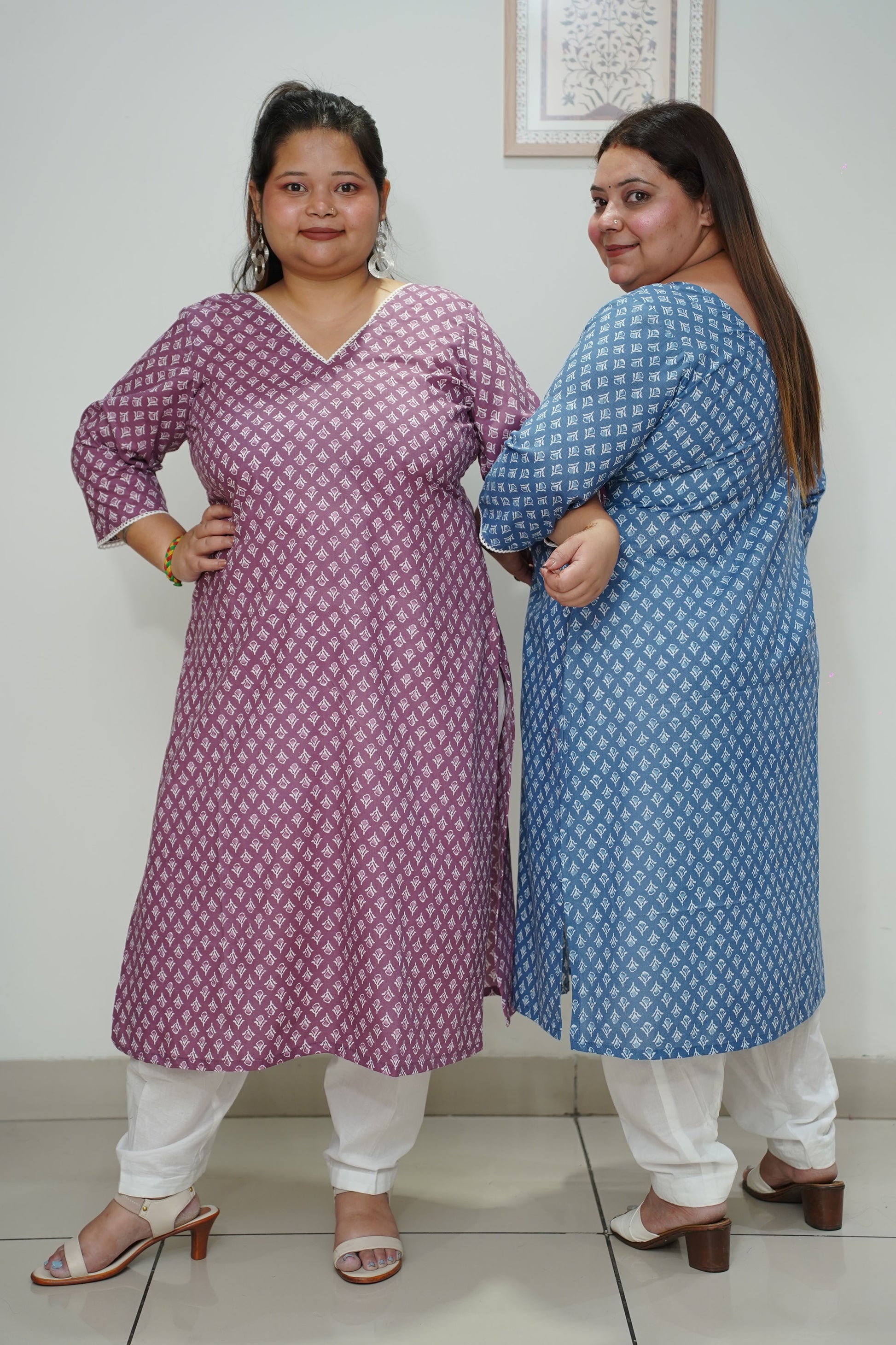 Women Plus Size Indigo Printed Straight Cut Afghani Suit