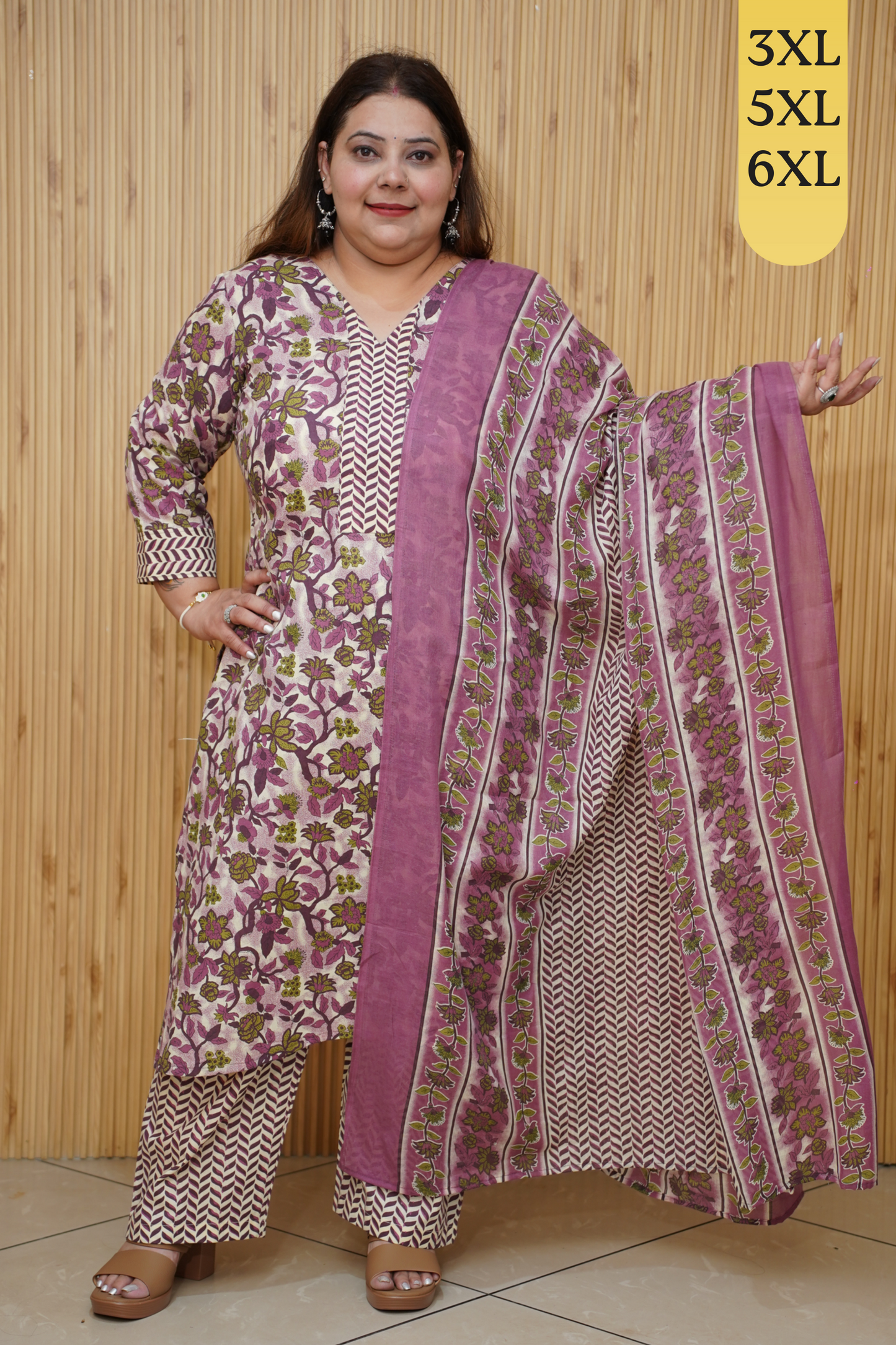 Wine Floral Printed Cotton Suit Set