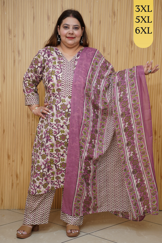 Wine Floral Printed Cotton Suit Set
