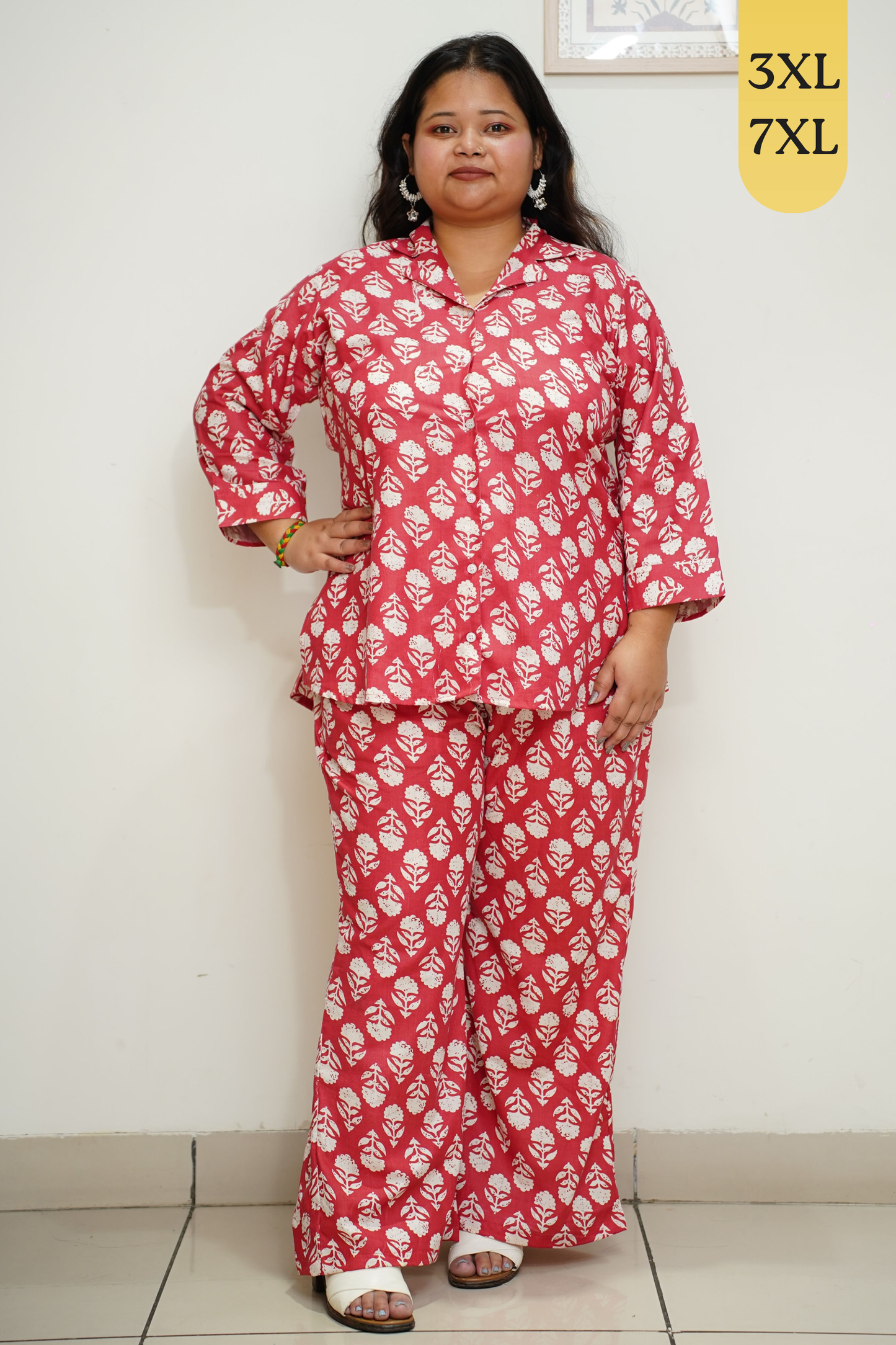 Red Floral Cotton Co-ord Set With Pockets