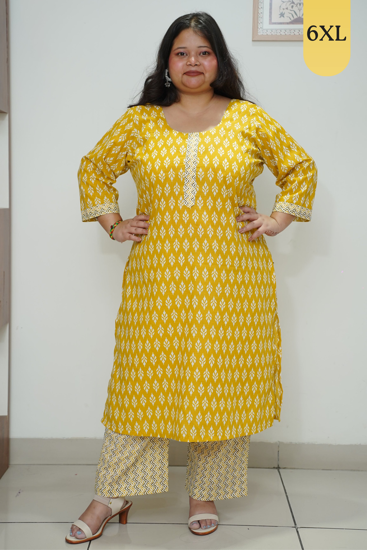 Yellow Cotton Straight Cut Suit Set