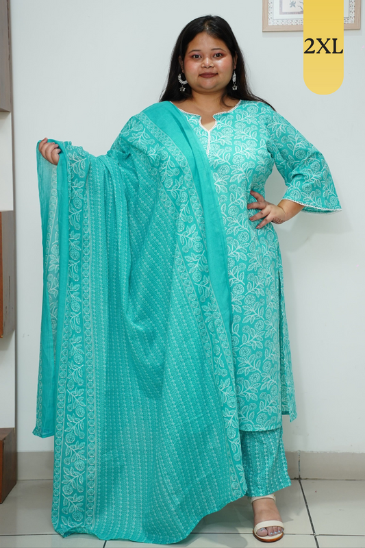 Firozi Floral Cotton Straight Cut Suit