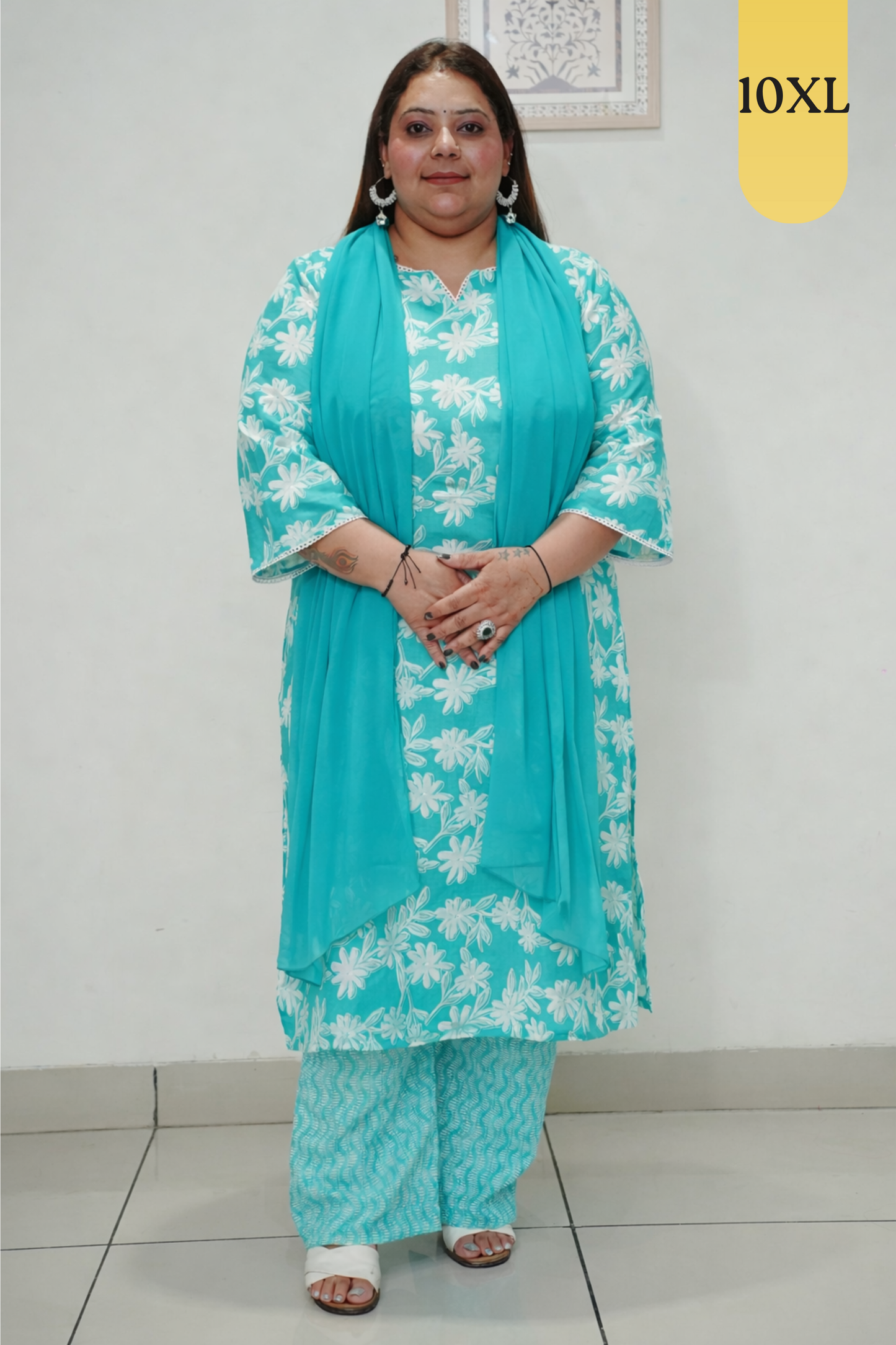 Sky Floral Straight Cotton Suit Set