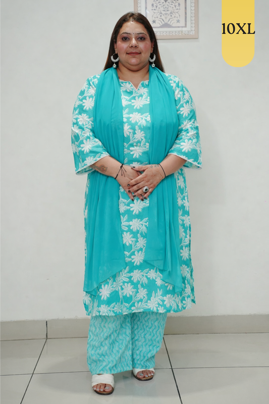 Sky Floral Straight Cotton Suit Set