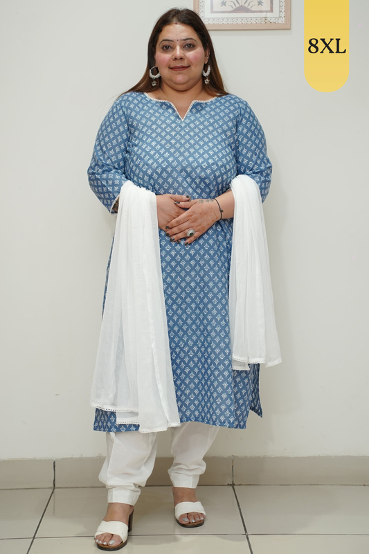 Indigo Printed Straight Cut Afghani Suit