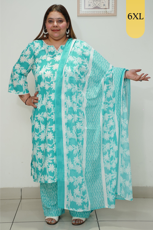 Sky Floral Straight Cut Cotton Suit Set