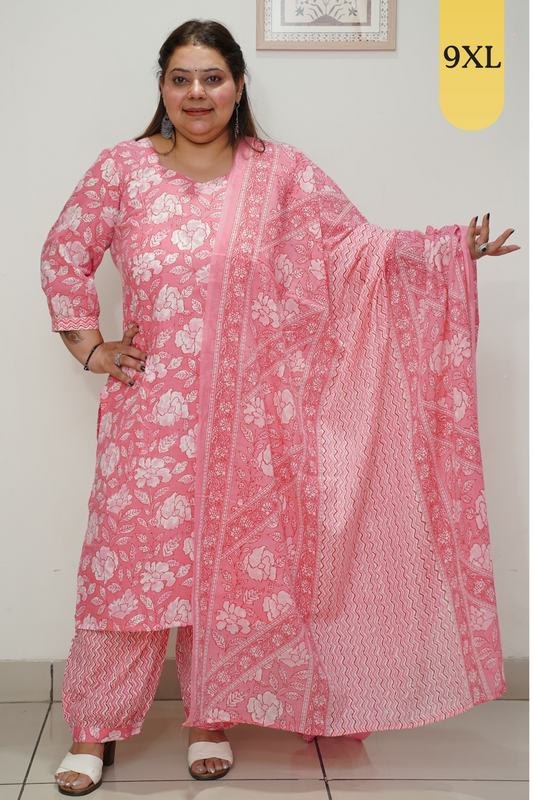 Pink Floral Cotton Afghani Salwar Suit
