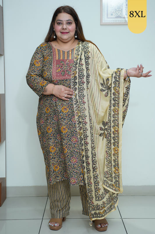 Black Floral Cotton Suit Set