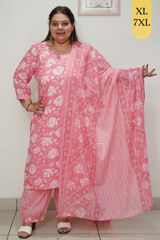 Pink Floral Cotton Afghani Salwar Suit