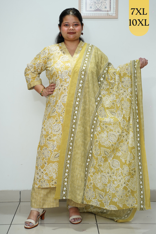 Yellow Mandarin Cotton Straight Cut Suit