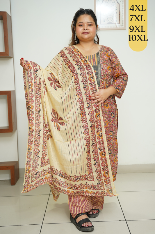 Rust Floral Cotton Suit Set