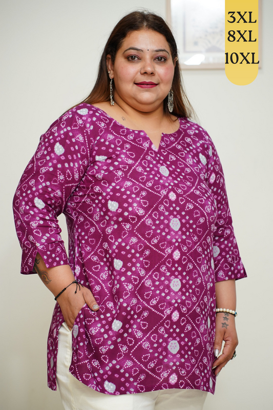 Wine Bandhani Printed Rayon Kurta