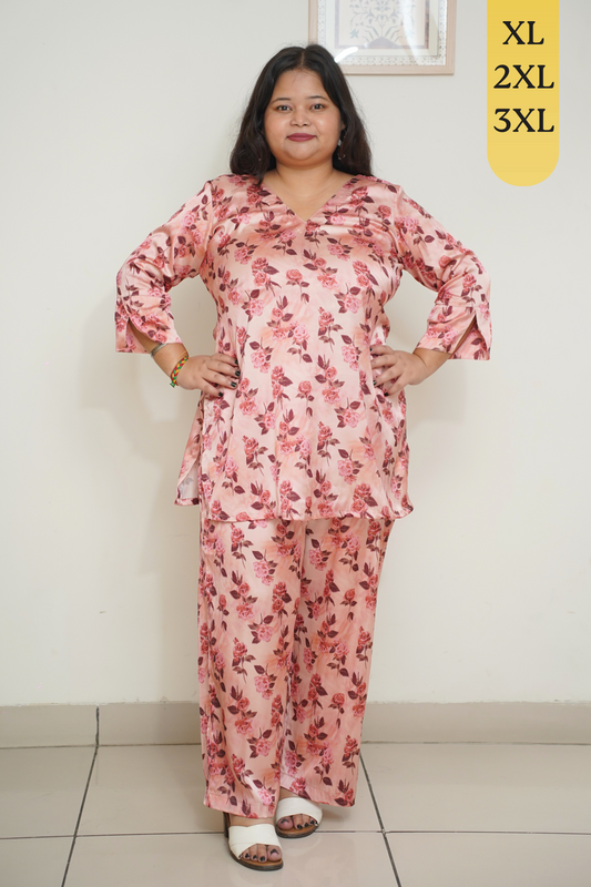 Peach Digital Printed Co-ord Set with Pockets