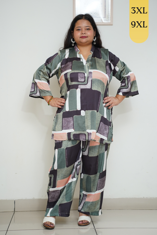 Olive Digital Printed Co-ord Set with Pockets