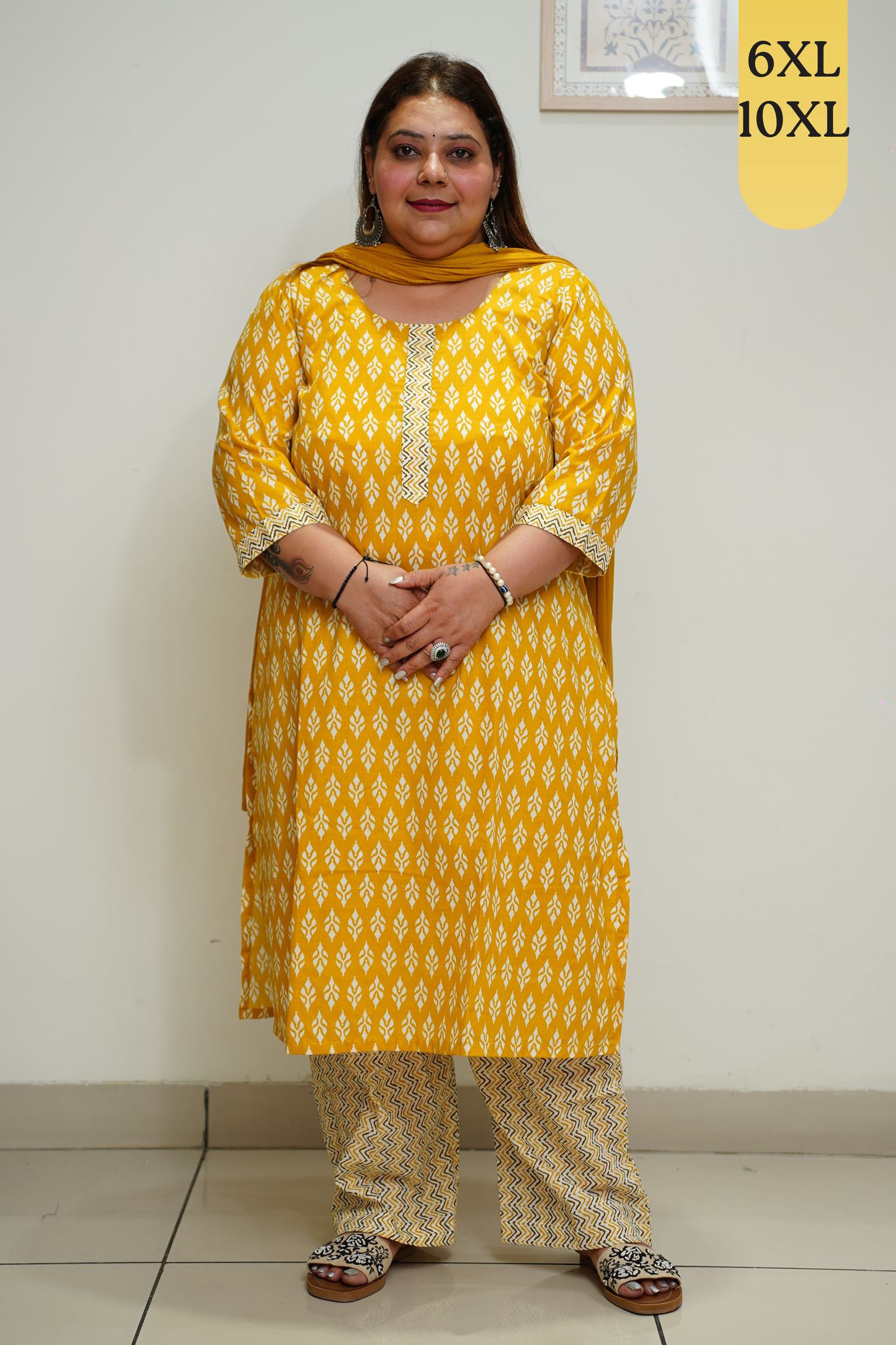 Yellow Cotton Straight Cut Suit Set