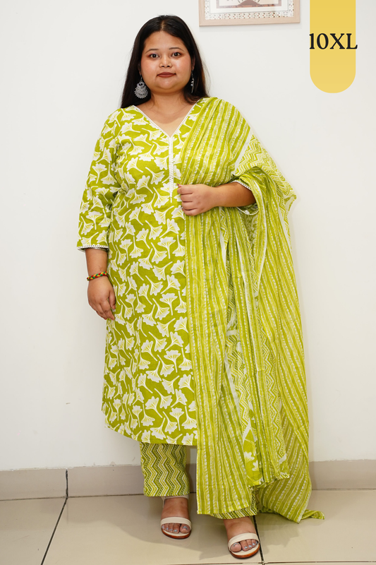 Lime Green Floral Straight Cut Suit