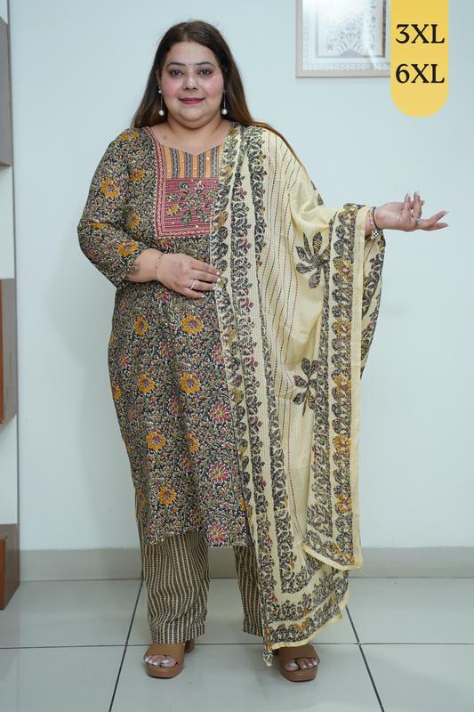 Black Floral Cotton Suit Set