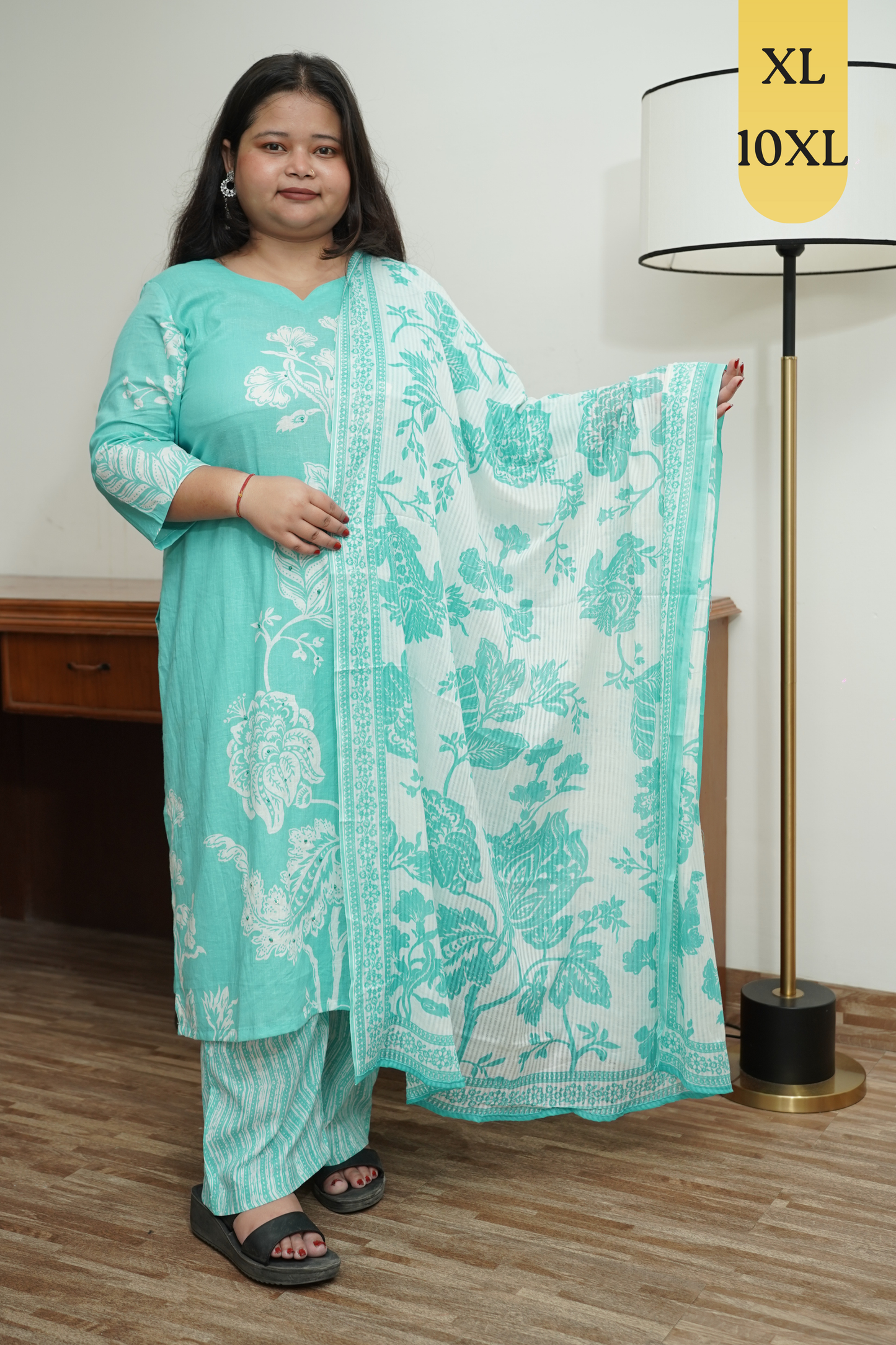 Sky Blue Floral Cotton Suit Set