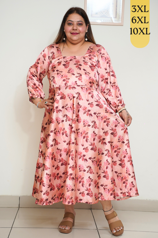 Peach Digital Printed Dress with Pockets