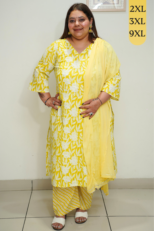 Soft Yellow Cotton Straight Cut Suit Set