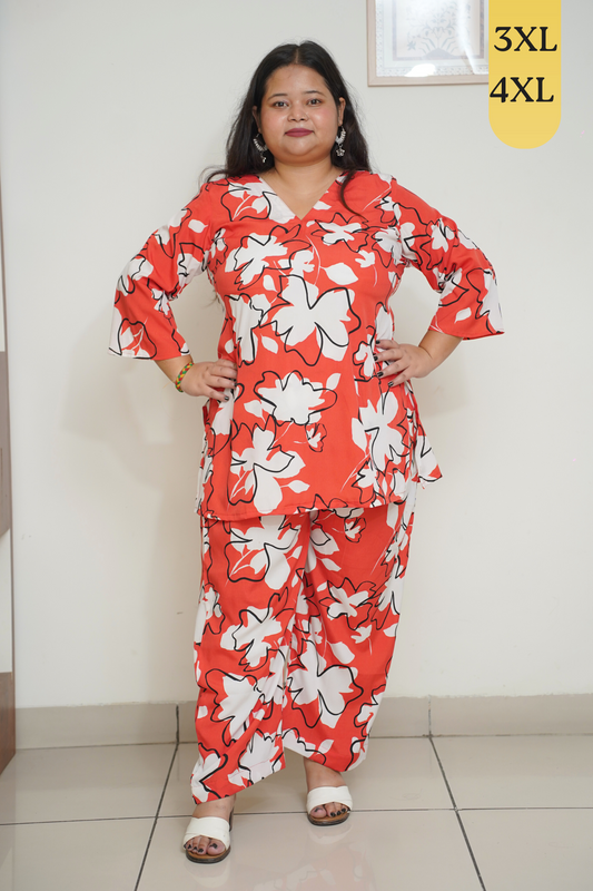 Vibrant Red Floral Co-ord Set with Pockets