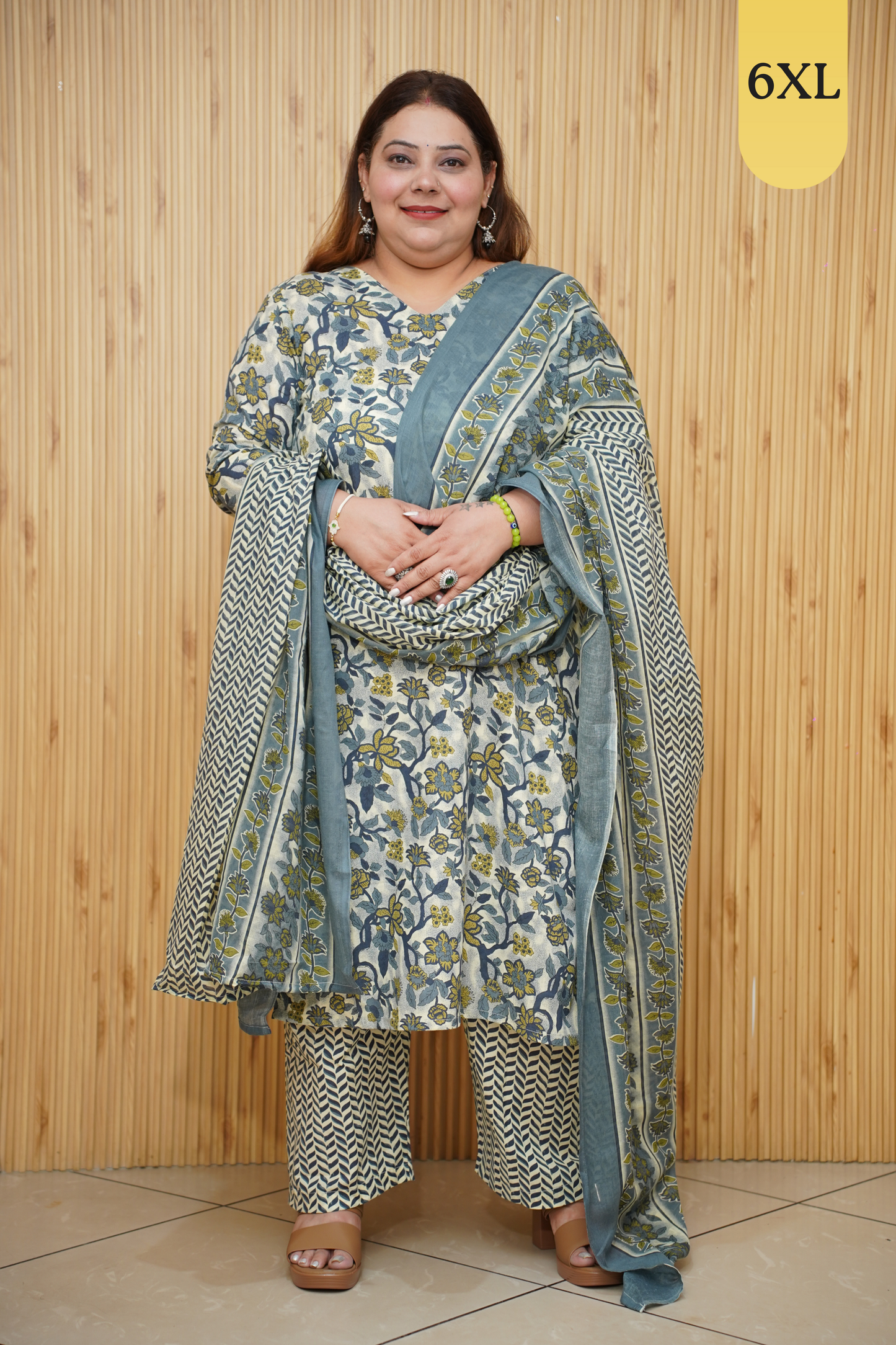Smoky Grey Floral Cotton Suit Set