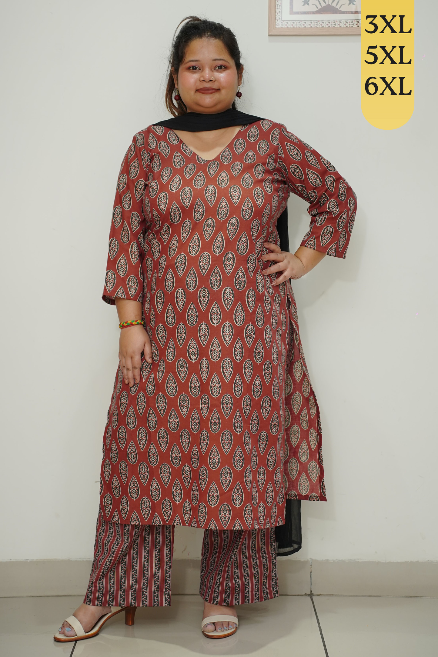 Rust Printed Cotton Straight Cut Suit