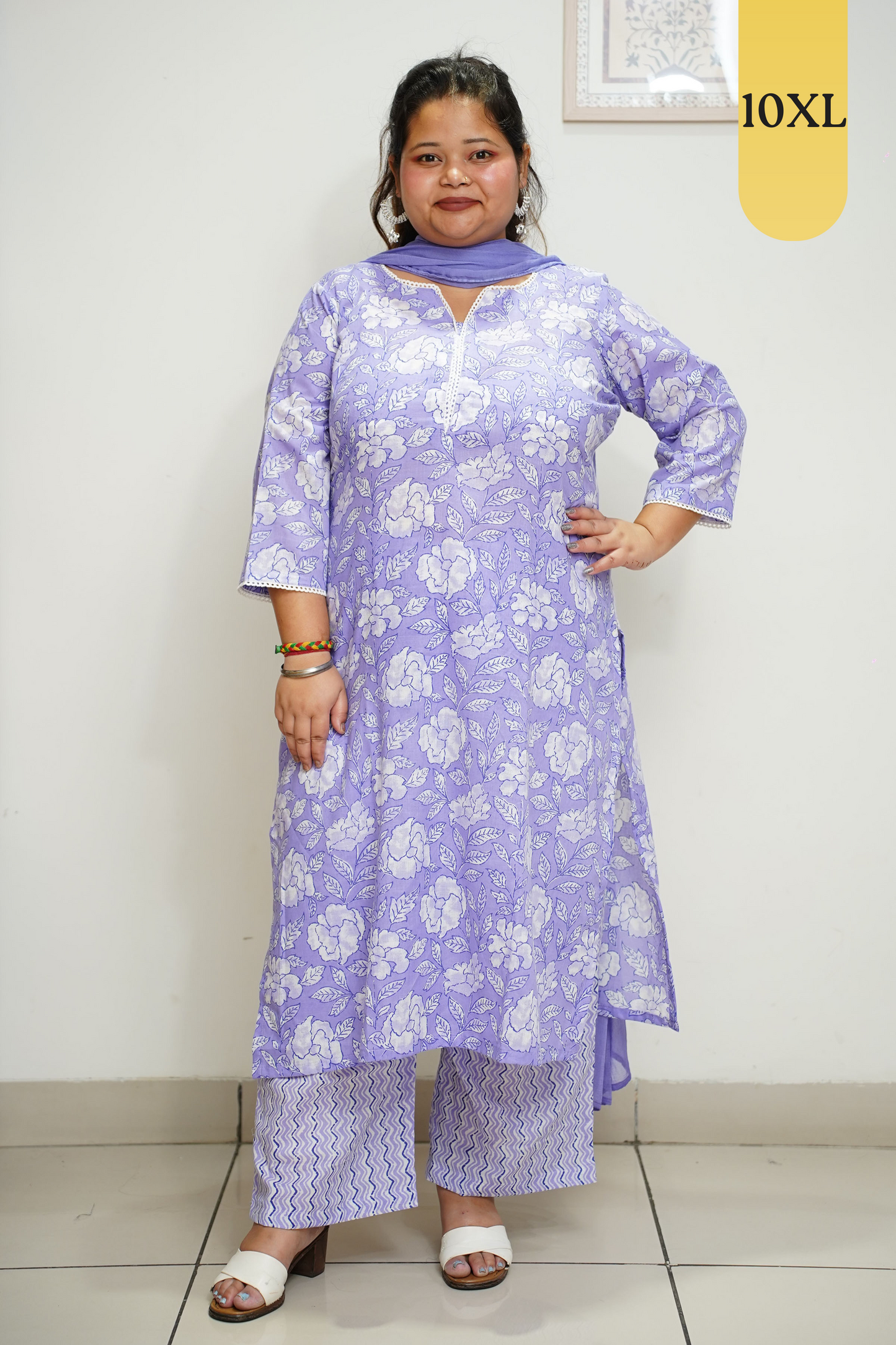 Lavender Floral Chiffon Dupatta Kurta Set