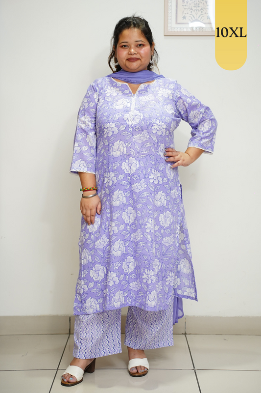 Lavender Floral Chiffon Dupatta Kurta Set