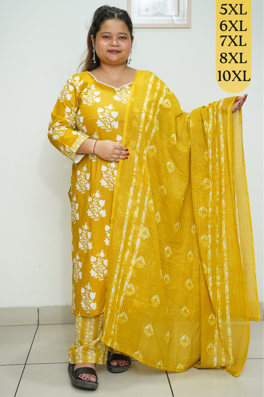 Mustard Floral Cotton Suit Set